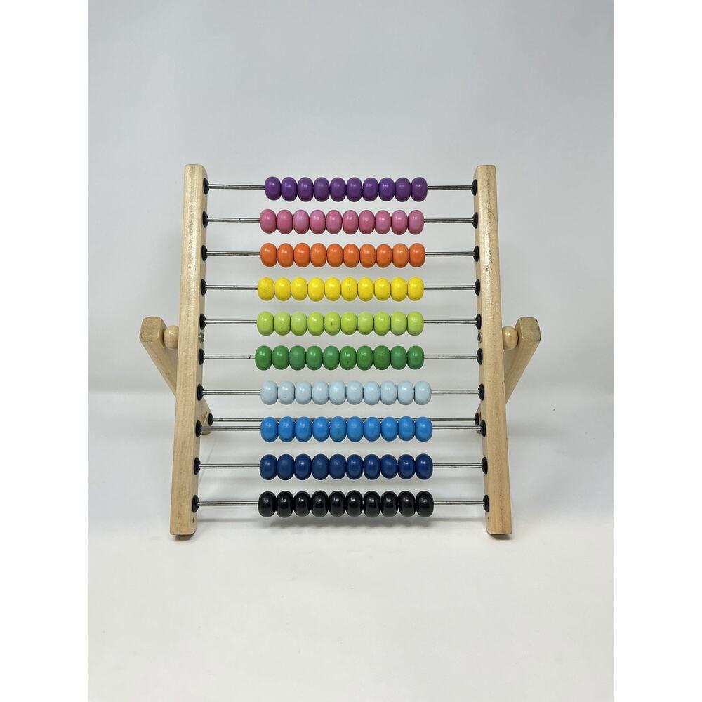 Ikea Mula Solid Wood Tabletop Abacus Multi Color Beads Foldable VTG 1999